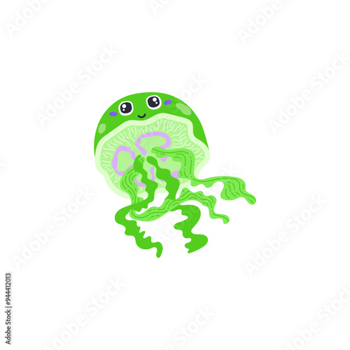Cute smiling jellyfish with big eyes. Aurelia Aurita.
