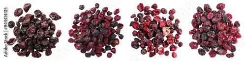 Delicious dried berry showcase isolated on transparent background, set of four