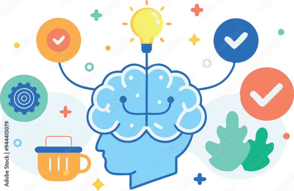 Brain with various business and idearelated icons representing creativity, problemsolving, and innovation Brain with various business and idearelated icons representing creativity, problemsolving, and innovation