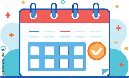 Calendar with a checkmark symbolizing a completed task, productivity, and organization in vector design