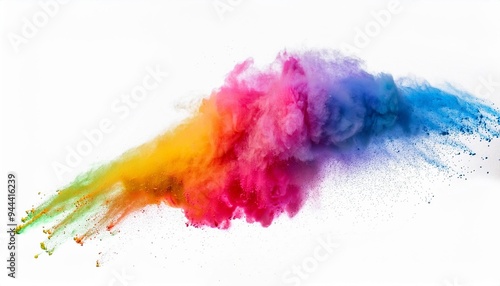 colorful rainbow holi paint color powder explosion isolated white wide panorama background explosion of colored powder isolated ai generated