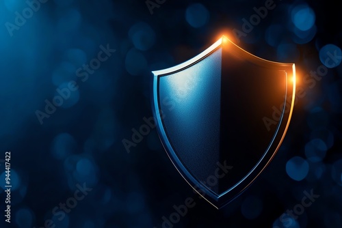 Shiny shield emblem on a deep blue background, representing protection, security, and safety in modern design.