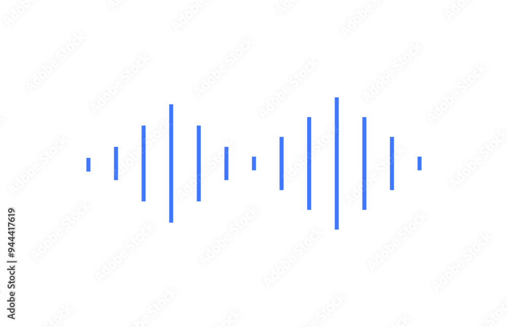 Blue soundwave icon on white background, representing audio, sound, or frequency. Suitable for media, music, podcasting, technology, or communication visualizations and interfaces. Blue soundwave icon on white background, representing audio, sound, or frequency. Suitable for media, music, podcasting, technology, or communication visualizations and interfaces.