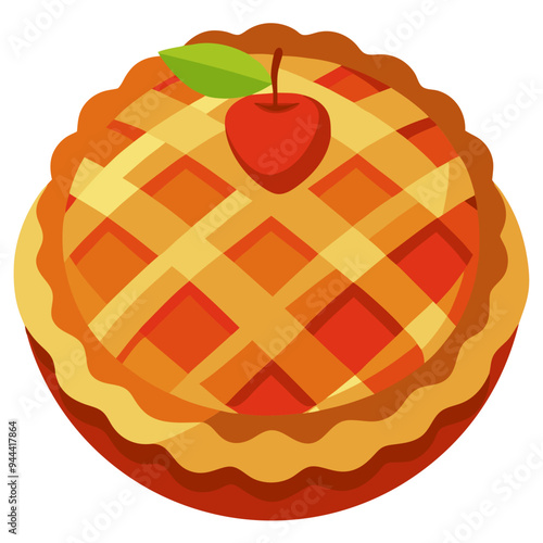 Vector Illustration Cherry Pie Dessert Traditional Sweet Baked Goods Pastry Graphic Design