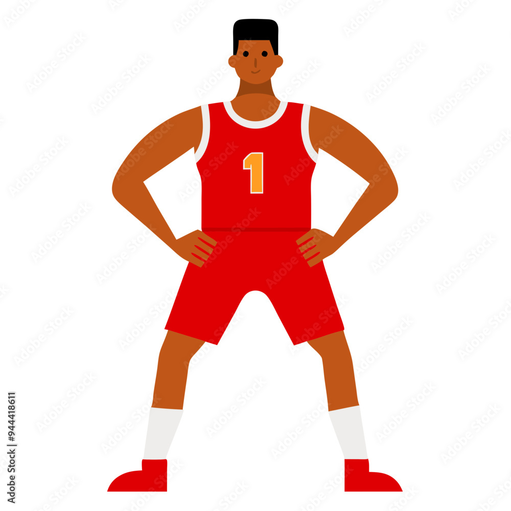 Obraz premium Basketball Player Vector Illustration Athlete in Red with Number One Captains Pose