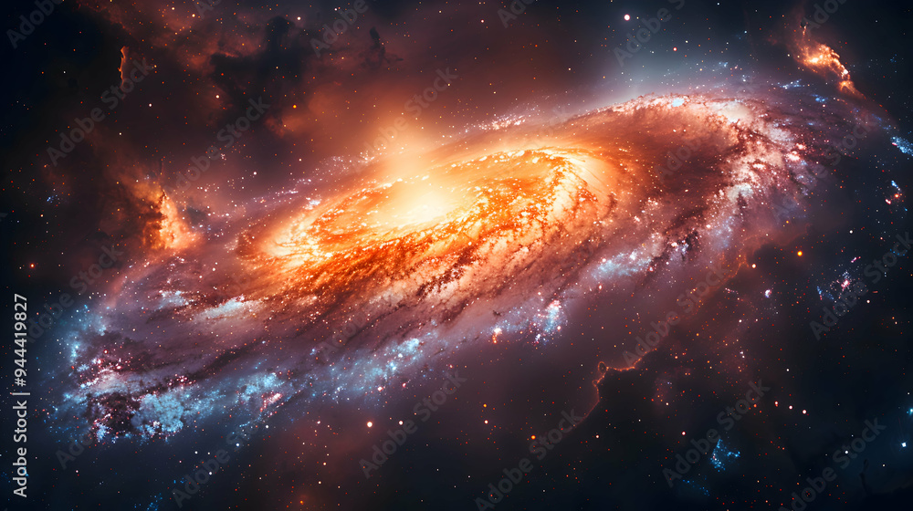 Obraz premium A cosmic vortex where 2D spirals evolve into 3D swirling galaxies, captured with a time-lapse to enhance the movement.
