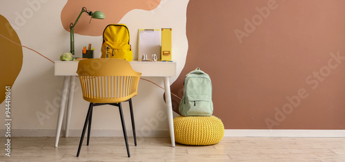 Workspace with school suppl...