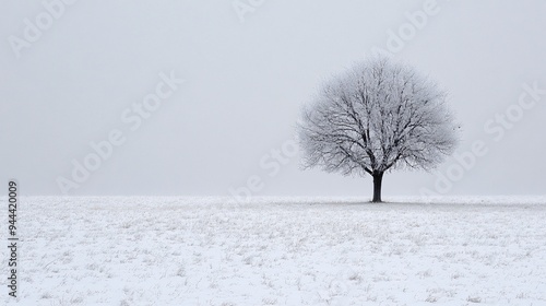 Wallpaper Mural A vast, untouched snowy field with a single leafless tree in the center, under a pale gray winter sky Torontodigital.ca