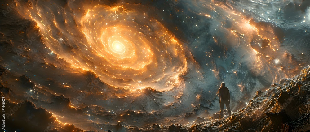 A cosmic vortex where 2D spirals evolve into 3D swirling galaxies, captured with a time-lapse to enhance the movement. A cosmic vortex where 2D spirals evolve into 3D swirling galaxies, captured with a time-lapse to enhance the movement.