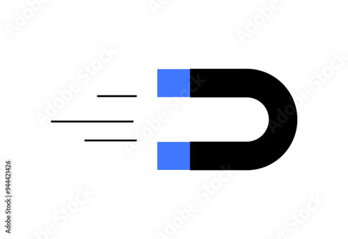Illustration of a simple magnet with blue accents. Represents attraction, marketing, business strategies, customer acquisition, and subscription services in cloud applications.