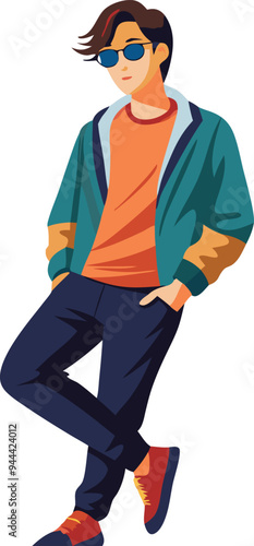 Cool young man standing confidently, wearing sunglasses, in a casual pose and modern outfit