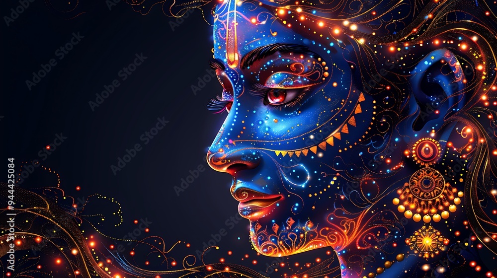 A colorful digital illustration of a woman's face with intricate details and glowing lights, set against a dark background. A colorful digital illustration of a woman's face with intricate details and glowing lights, set against a dark background.