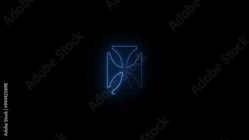 abstract glowing neon line bolnisi cross icon animation pink color dark background. 3d video. photo