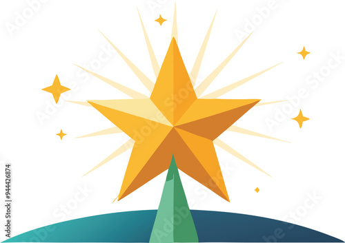 Obraz na płótnie Shining gold star rising from a hill, symbolizing success, recognition, and excellence in a bright and celebratory illustration. w salonie