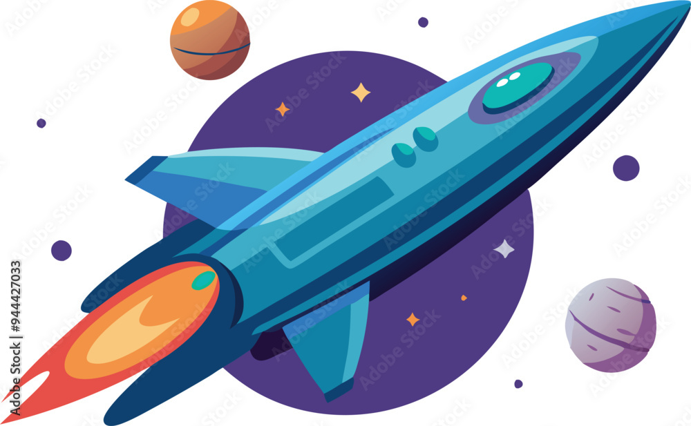 Futuristic rocket flying through space among planets, representing innovation, space exploration, and technology in a dynamic illustration. Futuristic rocket flying through space among planets, representing innovation, space exploration, and technology in a dynamic illustration.