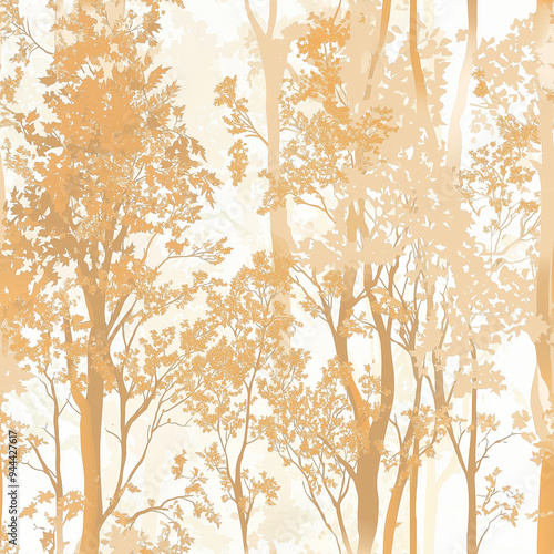Autumn and fall seamless pattern with trees. Light orange and beige colors, hints of brown