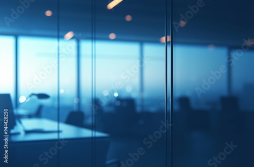  Blurred Office Space with Glass Walls in Background, Abstract Work Environment Concept