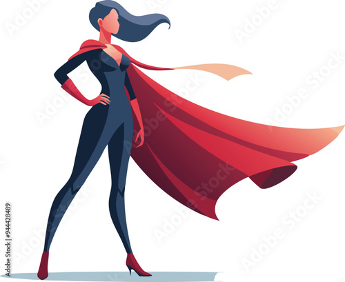 Confident superhero woman in a cape, symbolizing strength, empowerment, and determination in a bold and dynamic illustration.