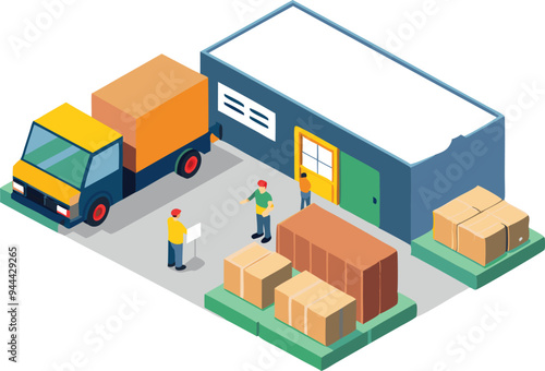 Warehouse workers organizing boxes and deliveries, symbolizing logistics, storage, and supply chain management in a clean and modern illustration.