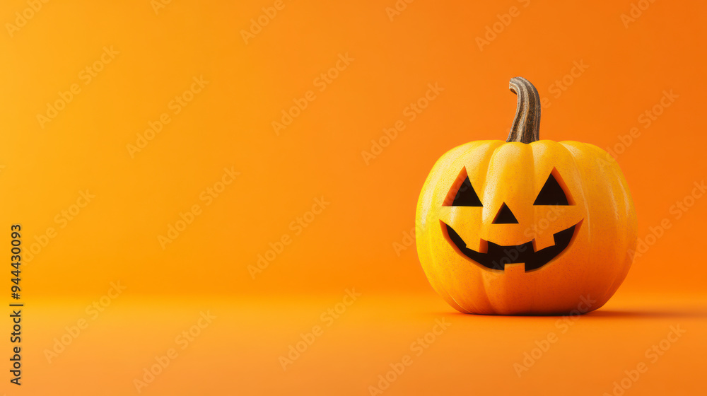 Happy halloween, Real Jack O Lantern Leftside Red and Orange autumn leaves for halloween on orange background with copy space. Happy halloween, Real Jack O Lantern Leftside Red and Orange autumn leaves for halloween on orange background with copy space.