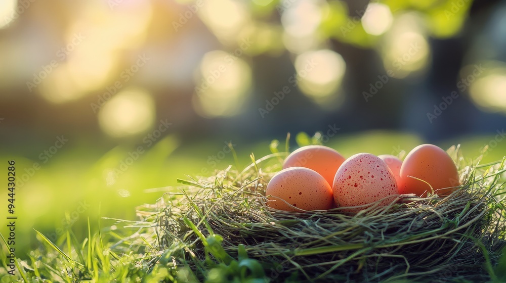 Nest with easter eggs in grass on a sunny spring day Nest with easter eggs in grass on a sunny spring day