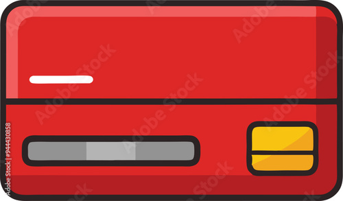 Red Credit Card with Chip and Simple Details, Flat Illustration of Financial Payment Methods Concept photo