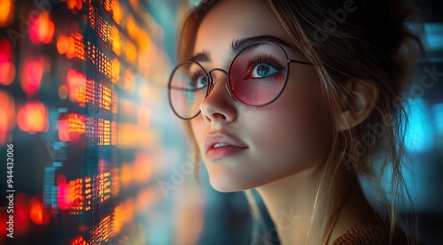  AI cyber security concept. Female IT Computer specialist analyzing artificial intelligence cyber threats to consumer data & privacy breach. Software developer using code & ethical hacking 