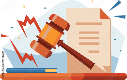 Illustration of a gavel striking a laptop, symbolizing legal consequences and technological issues