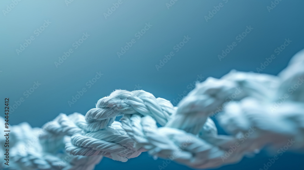 Close-up view of a braided rope with a blue background. Close-up view of a braided rope with a blue background.