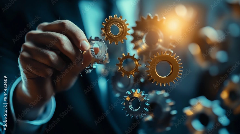 Making business work with gears spinning businessman. Making business work with gears spinning businessman.