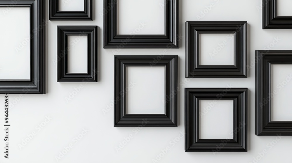 a group of black frames sitting on top of a white wall a group of black frames sitting on top of a white wall