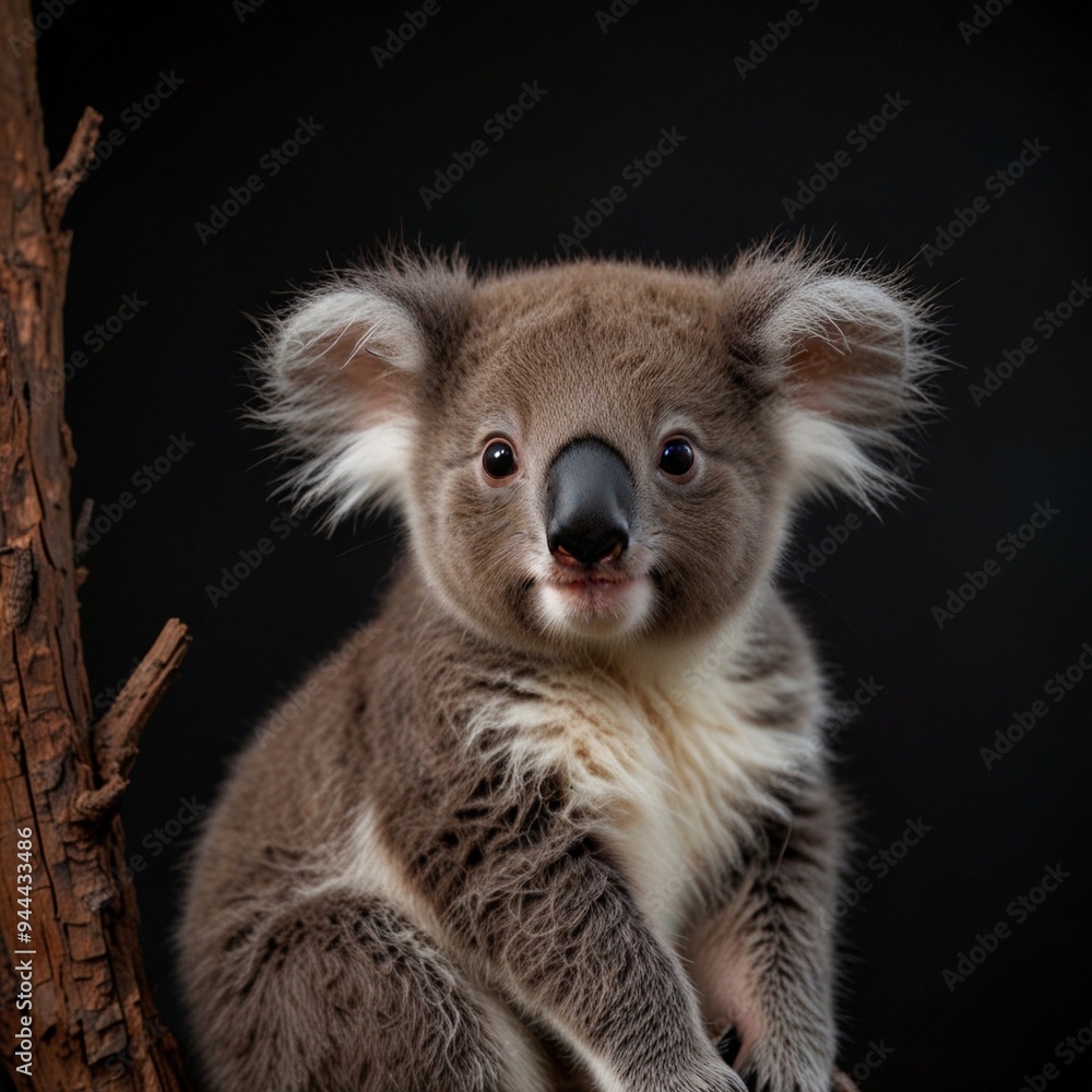 Fototapeta premium Cute Koala Bear Marsupial wildlife Animal black background