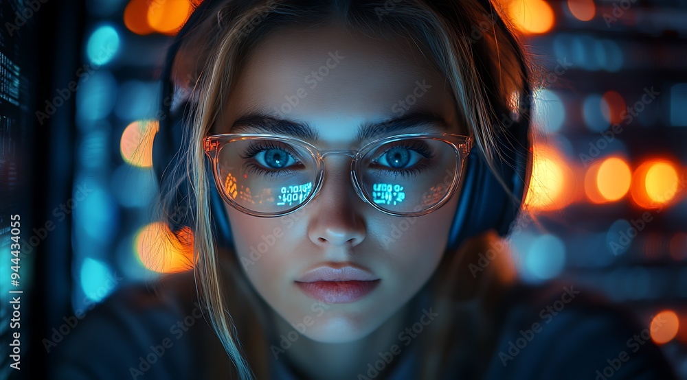 AI cyber security concept. Female IT Computer specialist analyzing artificial intelligence cyber threats to consumer data & privacy breach. Software developer using code & ethical hacking AI cyber security concept. Female IT Computer specialist analyzing artificial intelligence cyber threats to consumer data & privacy breach. Software developer using code & ethical hacking