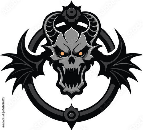 Illustration of a gothicstyle door knocker with a skull, symbolizing a dark and spooky theme