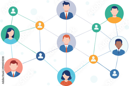 Illustration of a connected network of people representing teamwork, communication, and social interaction