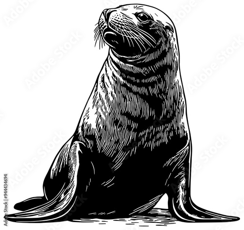 Sea Lion illustration in black, isolated 
