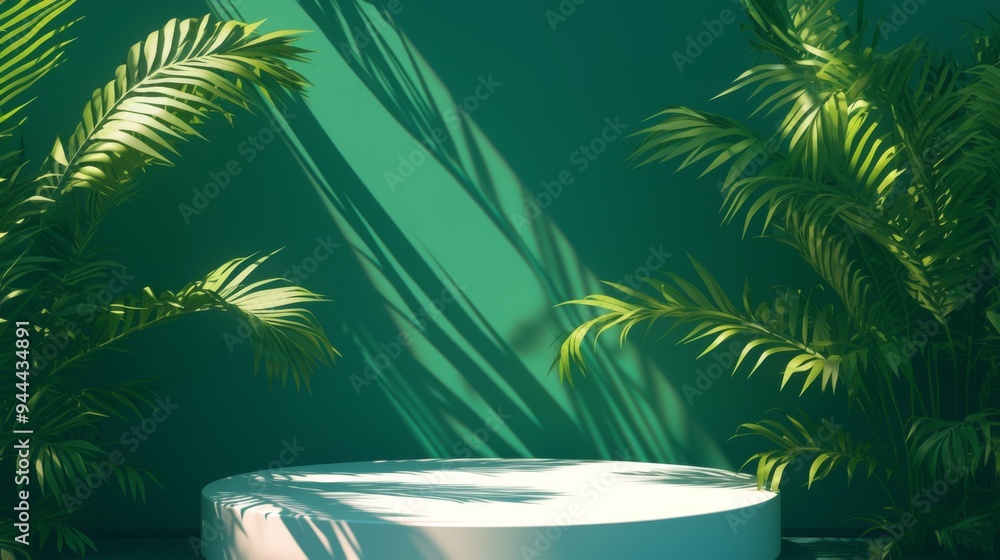 Green Podium Product Platform for Nature and Beauty Cosmetics, Abstract Rock Pedestal Mockup Green Podium Product Platform for Nature and Beauty Cosmetics, Abstract Rock Pedestal Mockup