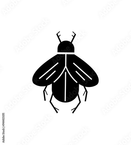 A simple black fly facing forward, highlighting insect anatomy, minimalism, and nature. Perfect for biological studies, pest control discussions, or artistic minimalist representations. Bug icon