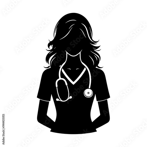 Female medical assistant silhouette on white background, medical assistant icon, nurse icon, doctor vector
