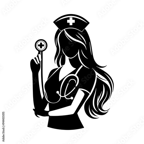Female medical assistant silhouette on white background, medical assistant icon, nurse icon, doctor vector