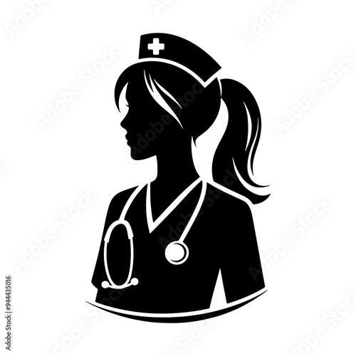 Female medical assistant silhouette on white background, medical assistant icon, nurse icon, doctor vector