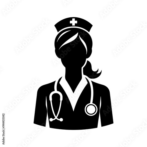 Female medical assistant silhouette on white background, medical assistant icon, nurse icon, doctor vector