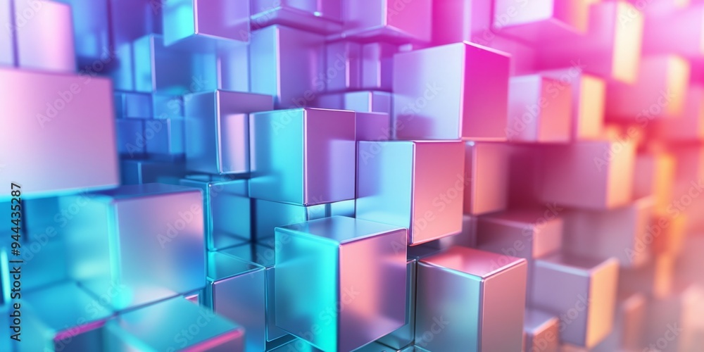 Colorful reflective cubes creating a vibrant abstract pattern in a digital space Colorful reflective cubes creating a vibrant abstract pattern in a digital space