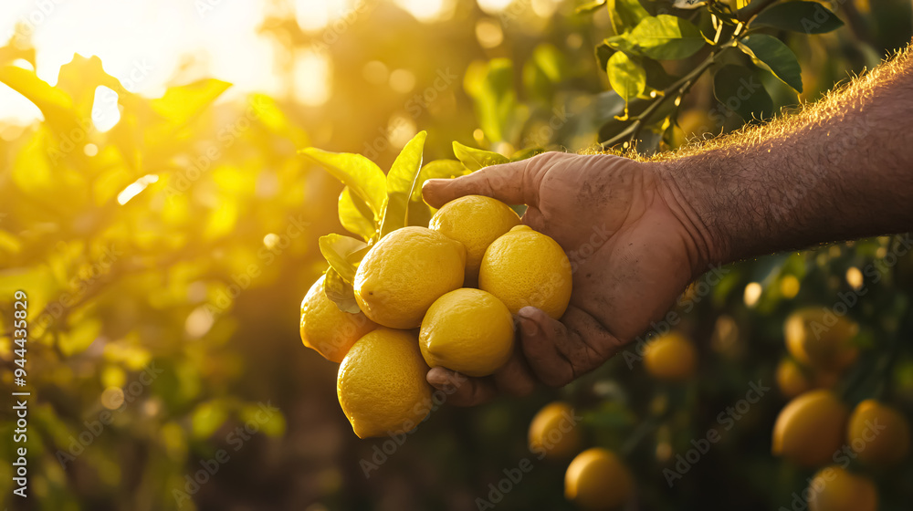 Farmer holding fresh lemons in his hand in the garden. Farmer holding fresh lemons in his hand in the garden.