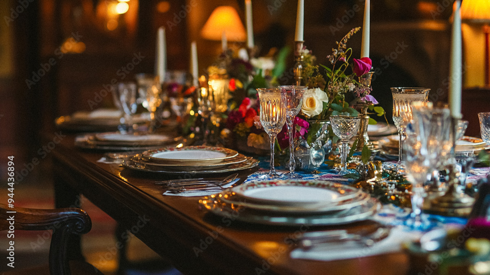 Grand dinner holiday celebration, luxury table setting decor, tablescape formal event decoration for wedding, Christmas, New Year, family anniversary, English country and home style idea Grand dinner holiday celebration, luxury table setting decor, tablescape formal event decoration for wedding, Christmas, New Year, family anniversary, English country and home style idea