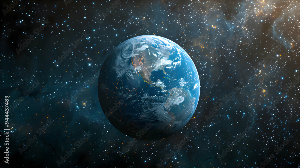 Obraz premium A galaxy where 2D star fields blend into 3D planets, captured with deep space photography for intricate detail.