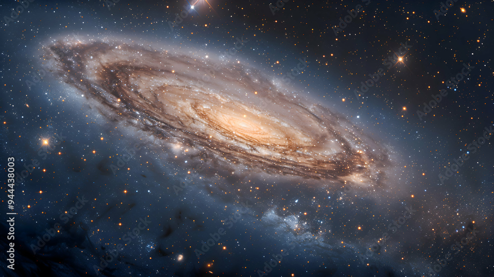 Naklejka premium A galaxy where 2D stars blend into 3D planets, captured with deep space photography for intricate details.