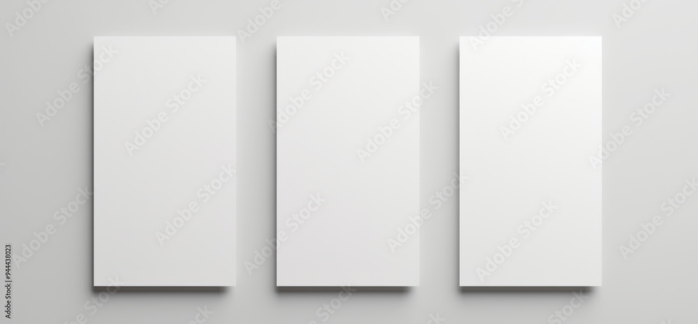 Set of Three Blank White Vertical Rectangular Mockups on Grey Background Set of Three Blank White Vertical Rectangular Mockups on Grey Background