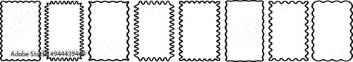 Cloudy wave curve edge frame set black line color wavy scalloped doodle drawn style for decoration, funky zigzag vector