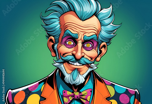 Colorful image of unique and quirky anthropomorphic character dressed in bright, colorful clothes, anthropomorphic quirk concept.